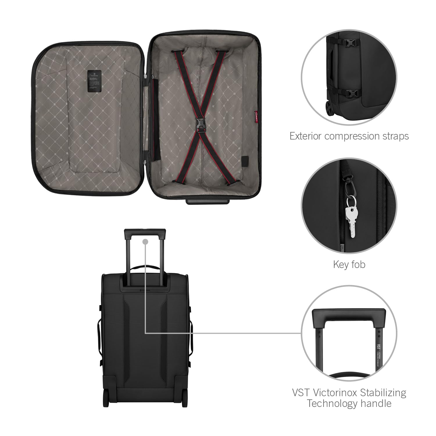 Victorinox Altmont Modern Wheeled Duffel, Bolsa de Viaje con Ruedas, Equipaje de Mano, Maleta Carcasa Blanda, Mujer/Hombre, 42 l, Negro