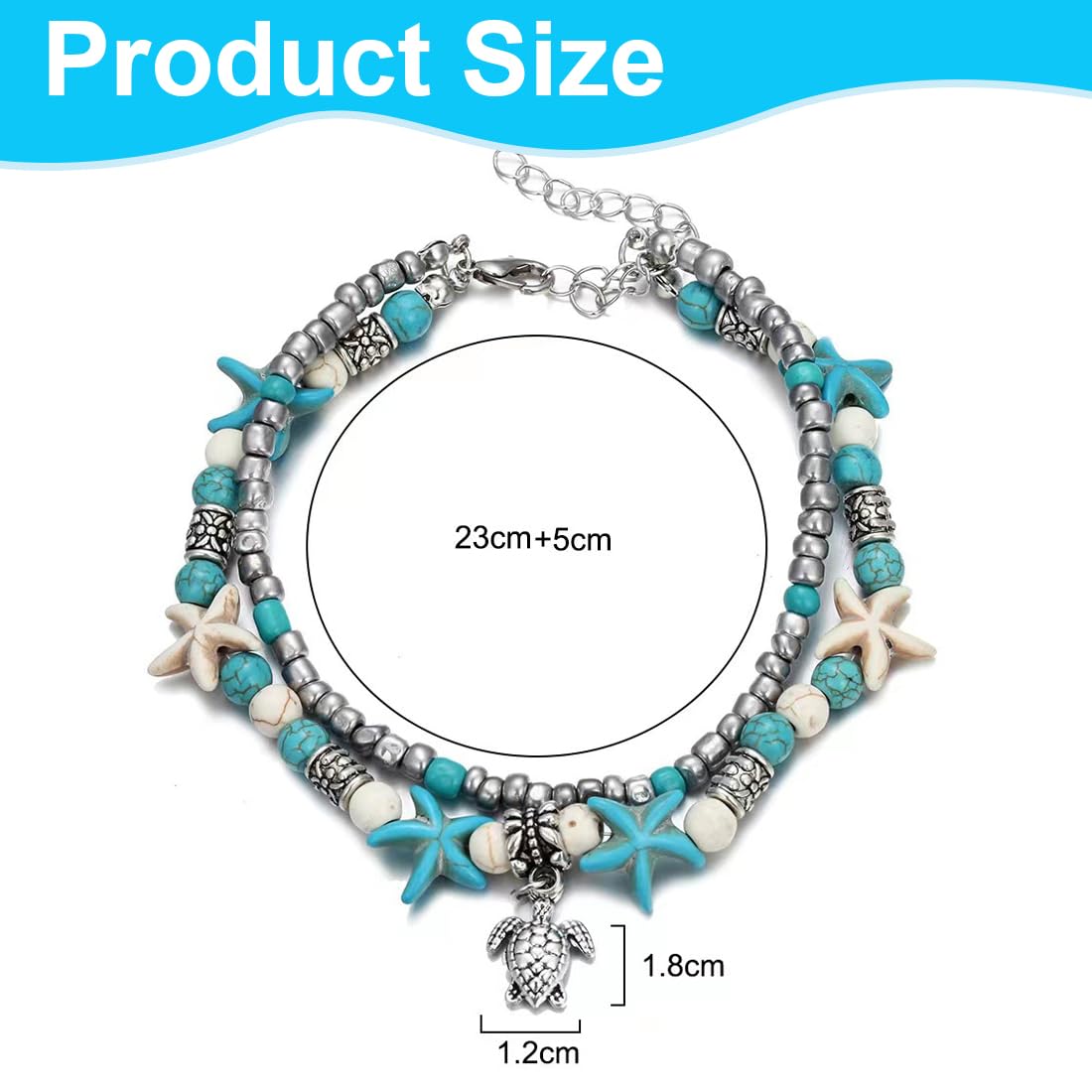 Cavigliera Donna - Boemia Cavigliera - a Due Piani Cavigliere Donna - Cavigliera Con Perline Di Tartaruga Marina Starfish - Accessori Da Spiaggia Per Signore e Ragazze(BT)