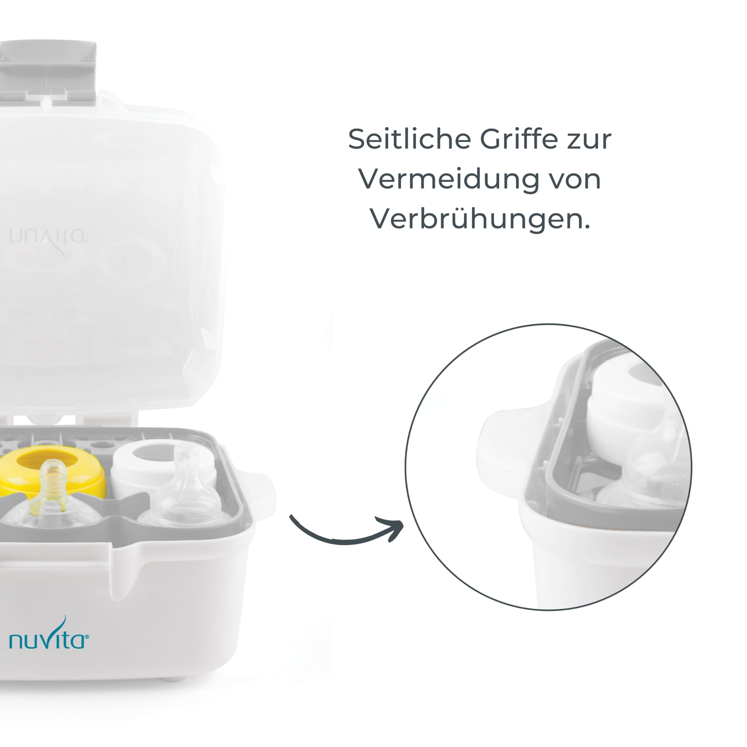 Nuvita 1085 Sterilizzatore a Vapore Microonde – Per biberon, ciucci ed accessori - Sterilizza fino a 3 biberon in 2 minuti – Compatto e portatile - Senza BPA nè Ftalati - Marchio EU