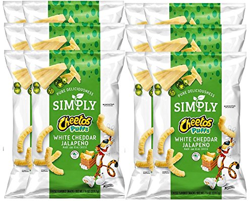 Cheetos Puffs Simply White Cheddar Jalapeño Cheese Flavored Snack Limited Edition- 7.75oz (12)