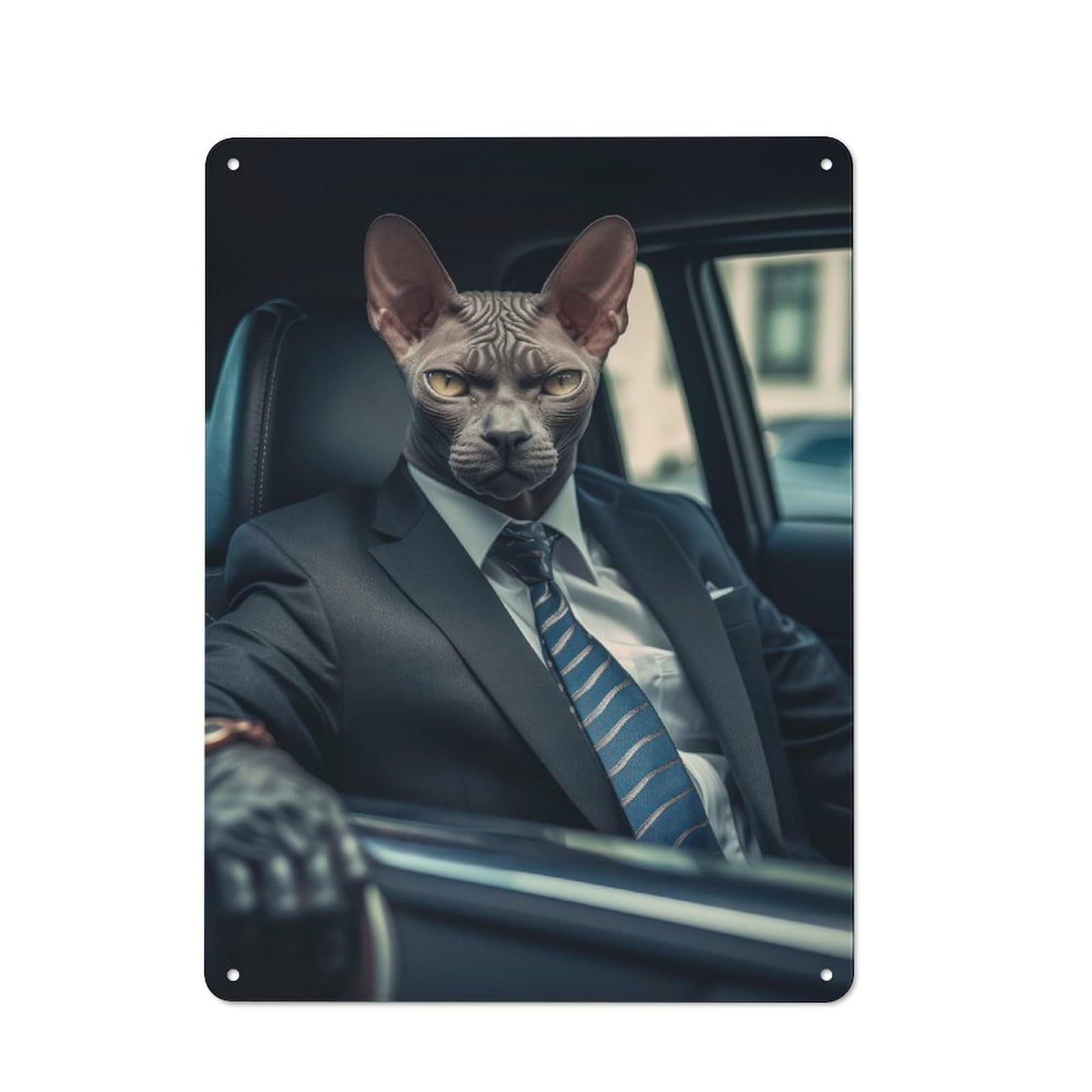 Junmoney Sphynx In Suit Vintage Tin Sign 40X30cm For Home Bar Wall, For Collectors Of Vintage Metal Wall Decor