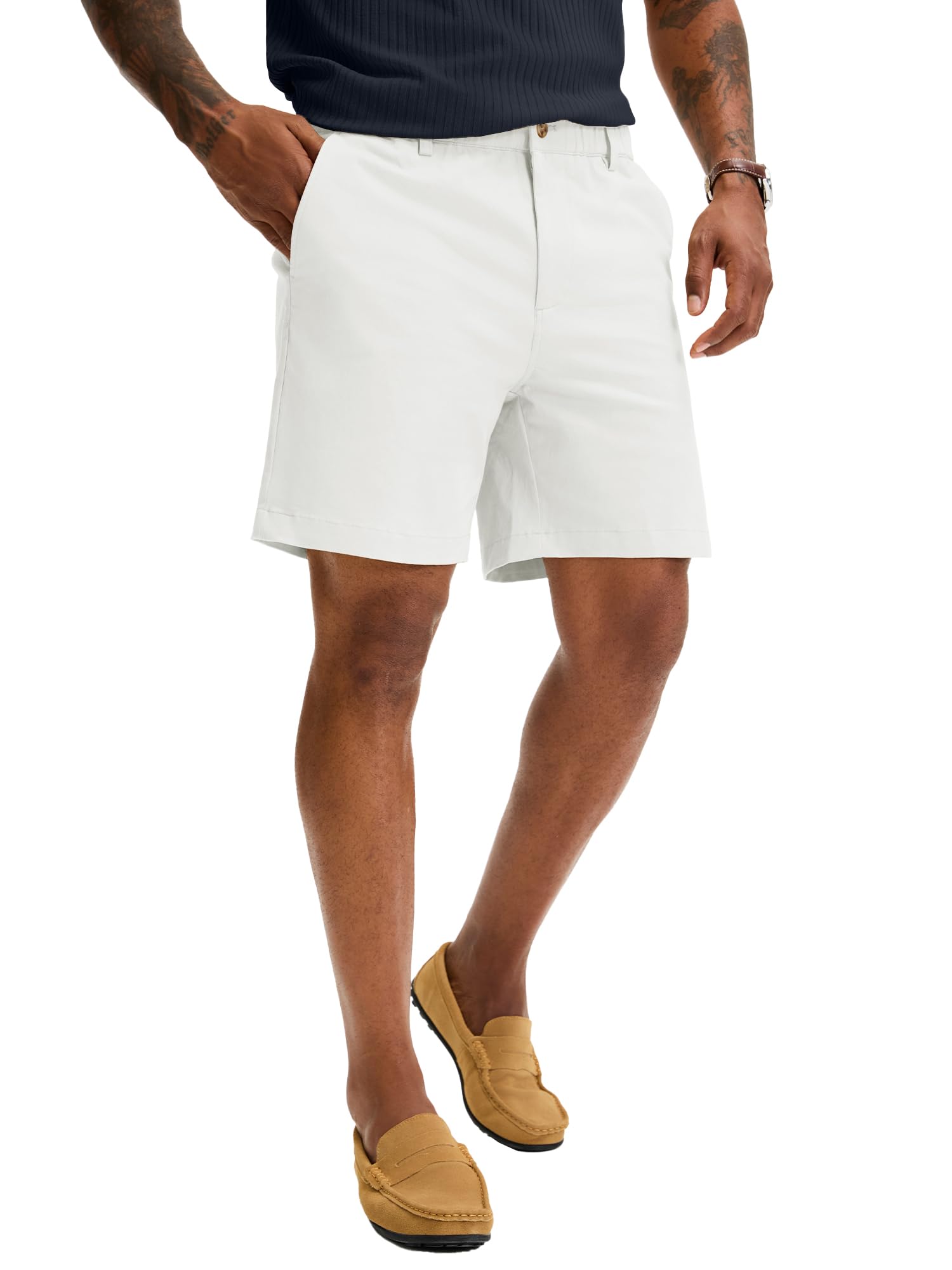 Comdecevis Mens Classic Fit Cotton Casual Shorts 7 Inch Chino Shorts Elastic Waistband