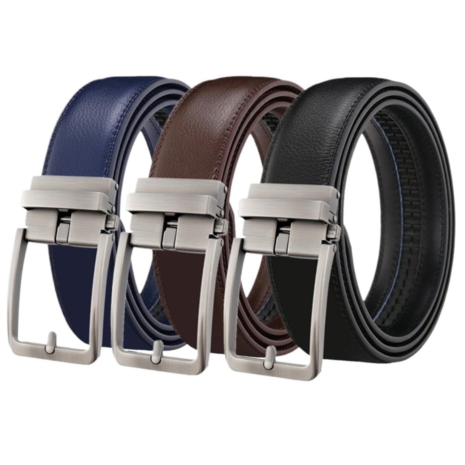 Masters & Stylists Cintura Uomo In Pelle Senza Buchi Con Fibbia Automatica | Cinta Regolabile A Cricchetto, Larghezza 3.5 Cm, Lunghezza 110 O 120 Cm, Confezione Regalo