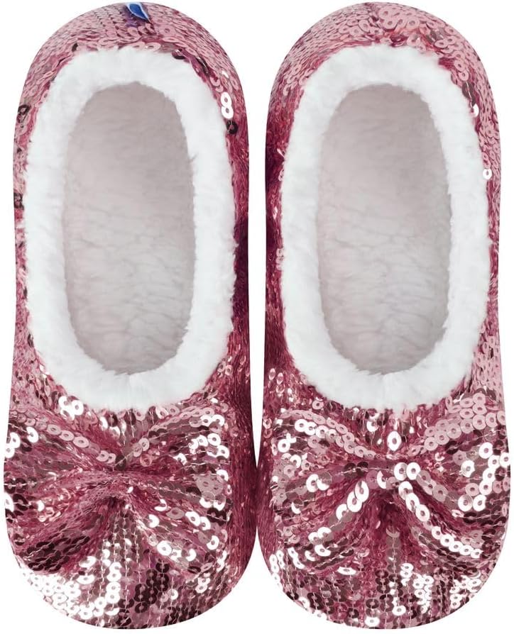 Snoozies Ballerina Bling Metallic Shine Slippers | Sequin House Shoes for Women | Slipper Socks with Grippers | Cute Indoor Footwear