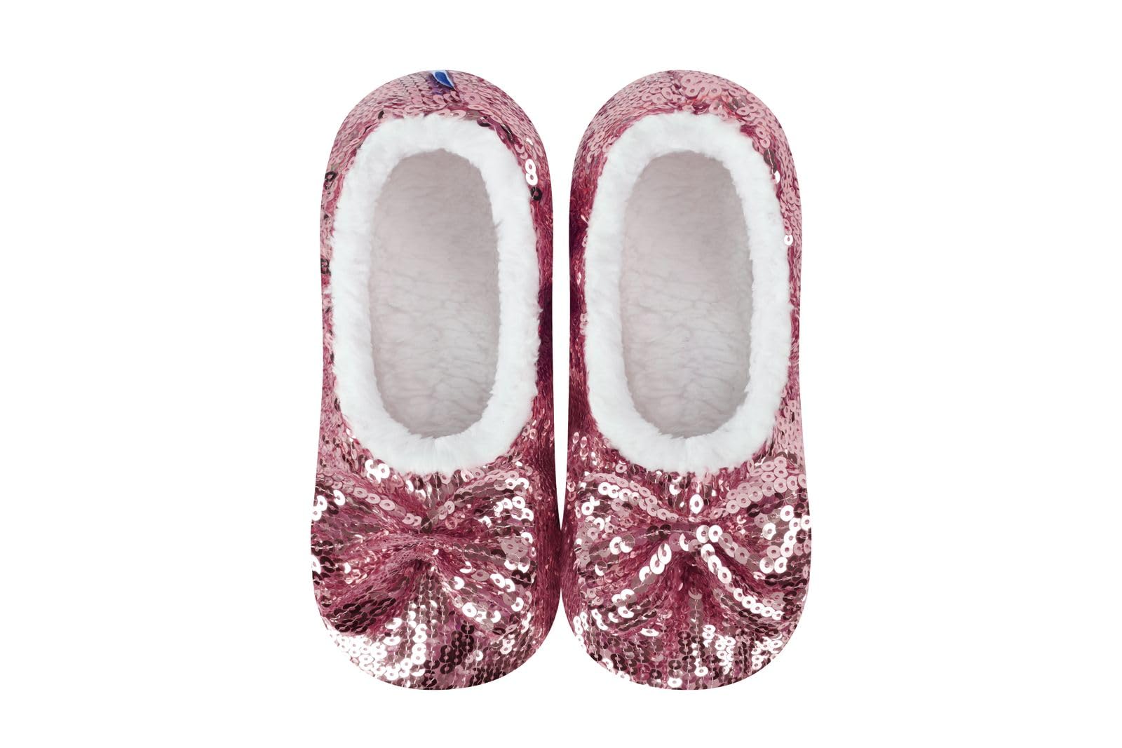 Snoozies Ballerina Bling Metallic Shine Slippers | Sequin House Shoes for Women | Slipper Socks with Grippers | Cute Indoor Footwear (Pink, Large)