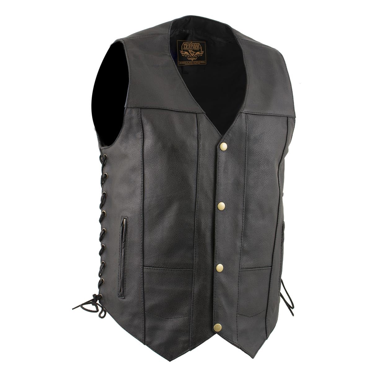 Milwaukee Leather LKM3787 Men's Classic Side Laced Black Leather Motorcycle Rider Biker Vest w/Ten Pockets - 3X-Large