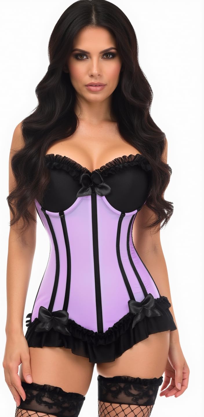Lavish Lt Blue w/Black Lycra Hook & Eye Stretch Bustier Corset