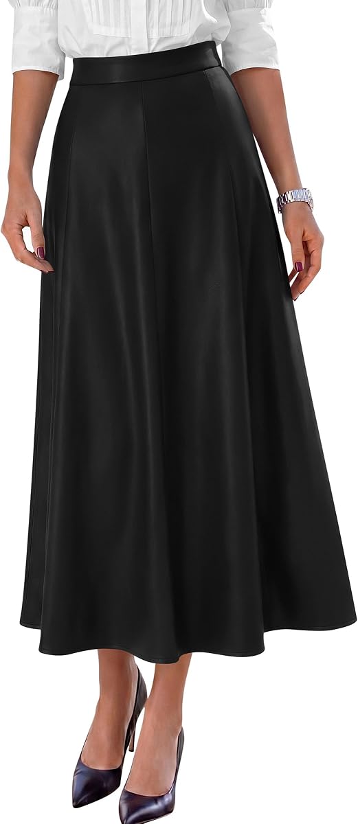 PRETTYGARDEN Womens Faux Leather High Waisted Midi Skirt