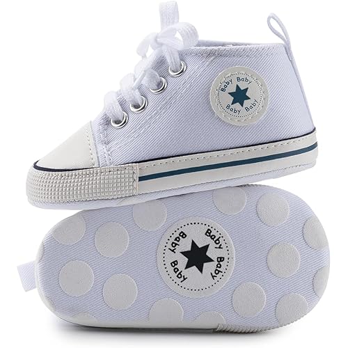 Meckior Baby Girls Boys Canvas Sneakers Soft Sole High-Top Ankle Infant First Walkers Crib Shoes