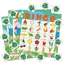 WATINC 41pcs Hawaiian Bingo Game, Tropical Summer Party Games with 24 Players, Hawaiian Bingo Cards for Kids School Classroom Party Supplies Activity, Luau Party Favors Gifts for Kids Toddlers