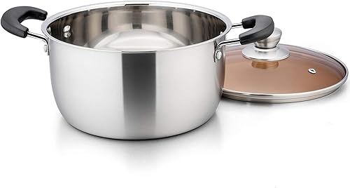 Miniatura 7 de P&P CHEF Olla con tapa, olla de cocina de acero inoxidable para sopa, asas dobles a prueba de calor con tapa visible, apta para lavavajillas y