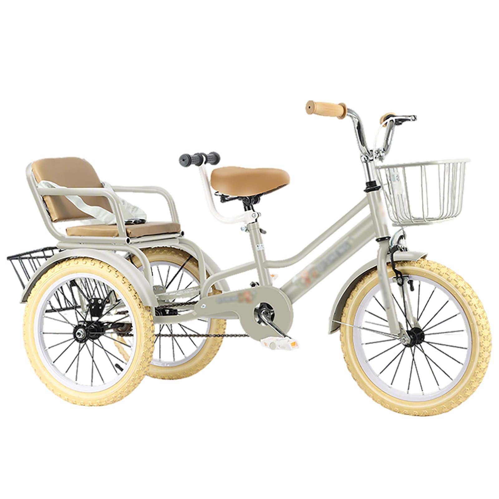 Dreiräder Erwachsene Fahrrad 14 16 18 20 Zoll Komfortables Dreirad mit Kindersitz, Doppel-Kinderdreirad mit Pedalen für Kinder im Alter von 3 bis 11 Jahren, maximale Belastung 200 kg, robustes(Gray,14 Spielzeug