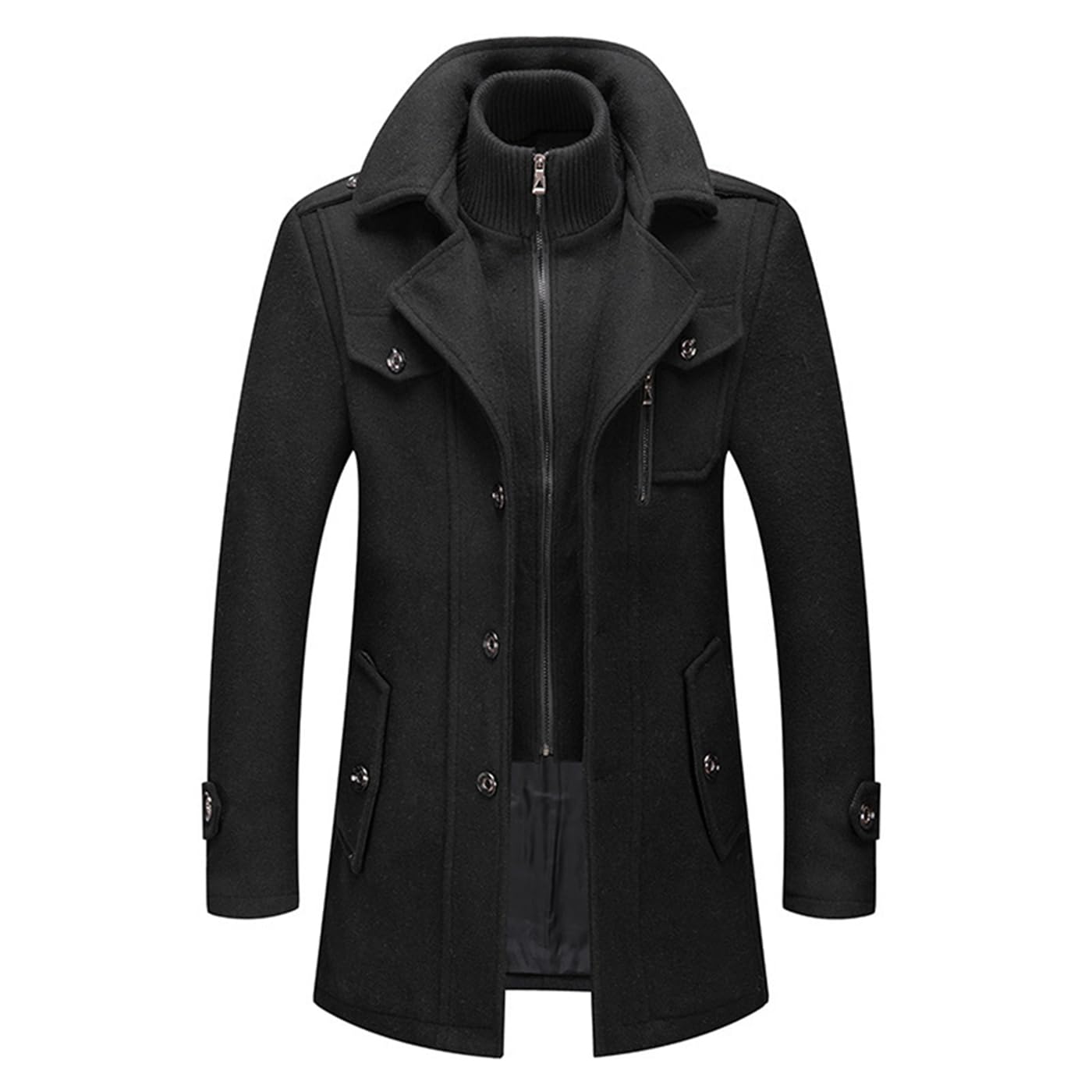 Manteau d'hiver en laine pour homme, manteau long trench pour homme, manteau d'hiver, manteau long, veste chaude en laine avec revers décontracté, manteau en cachemire uni, manteau court en
