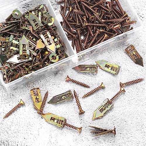 200 Pcs Self Drilling Drywall Anchors with Screws, Metal Hollow Wall Anchors with Screws Kit, No Drill or Holes in Wall for Fixing TV, Shelf, Curtains (100 Anchors 0.47x1.18 inch, 100 Screw)