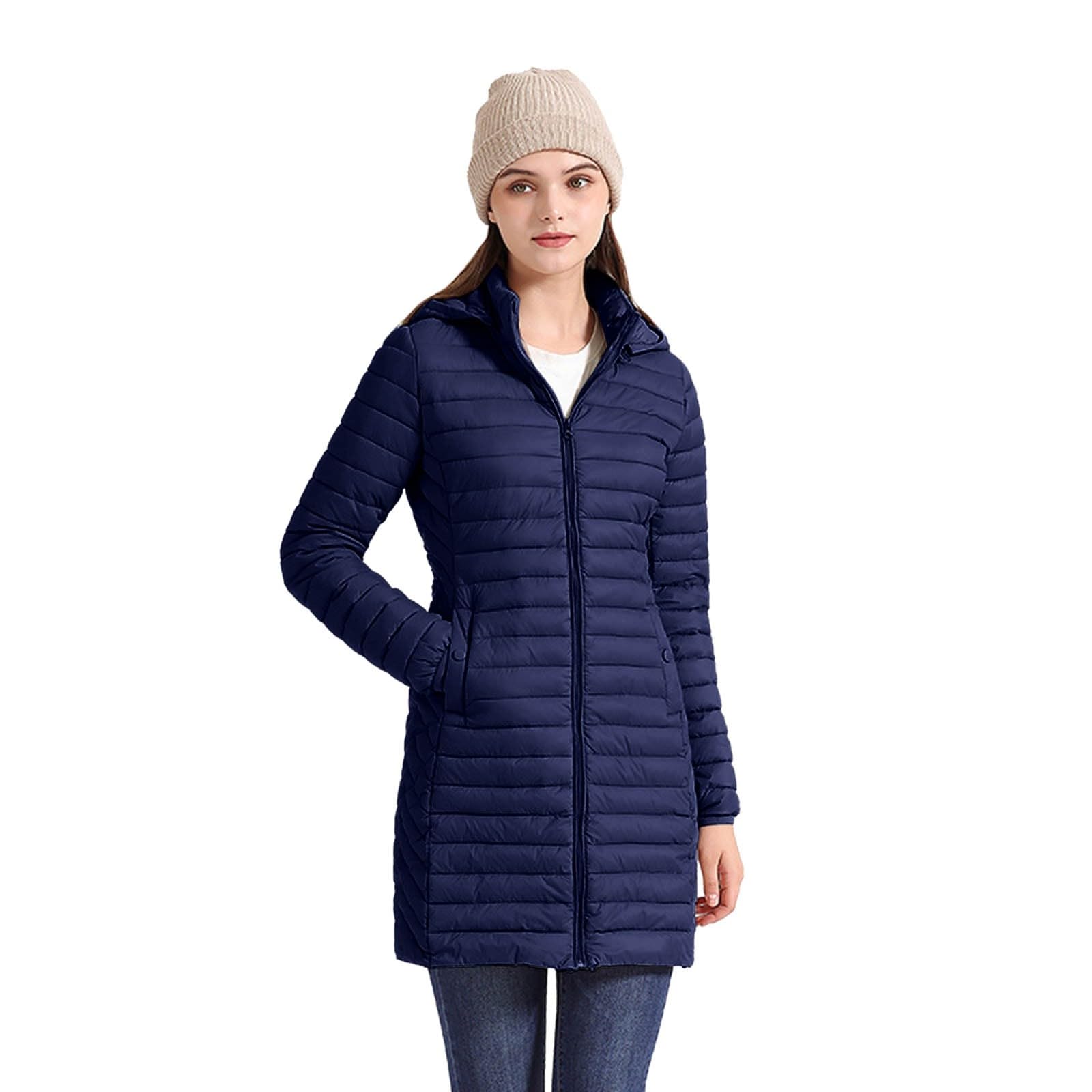 Genérico Chaquetas de invierno para mujer Termica Parka Jacket abrigo acolchado plegable ligera color sólido con bolsillos Chaqueta Entretiempo moderna días fríos
