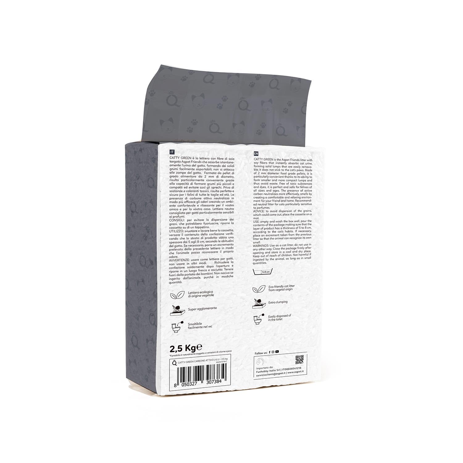 Aqpet Friends CattyGreen Arena para Gatos de Soja Natural de Origen Vegetal, sin Fragancia de carbón Activo