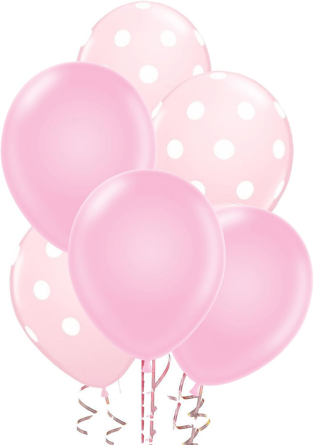 PMU Polka Dot Balloons 11in Premium Light Pink Solid and Light Pink with All-Over Print White Dots Pkg/50