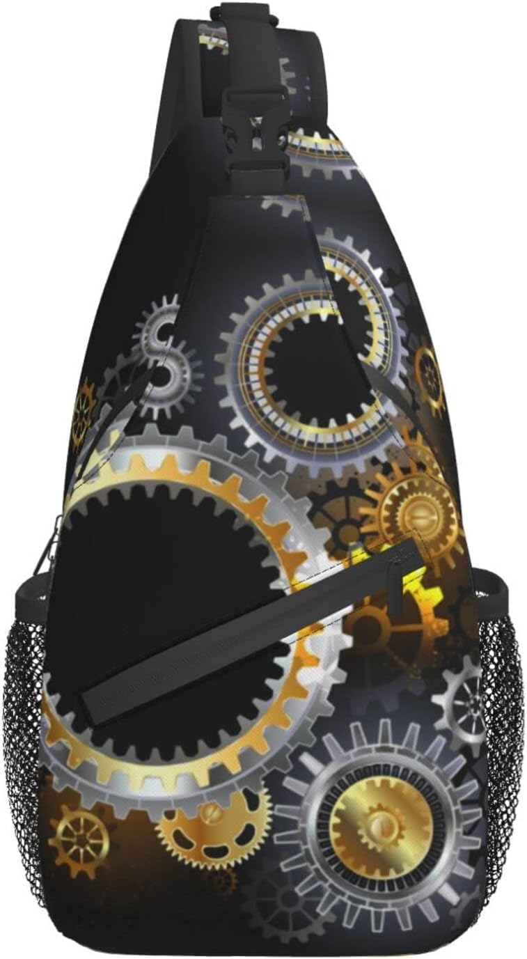 ASYG Steampunk Sling Bag Crossbody Chest Daypack Casual Backpack Vintage Clock Shoulder Bag For Travel Hiking