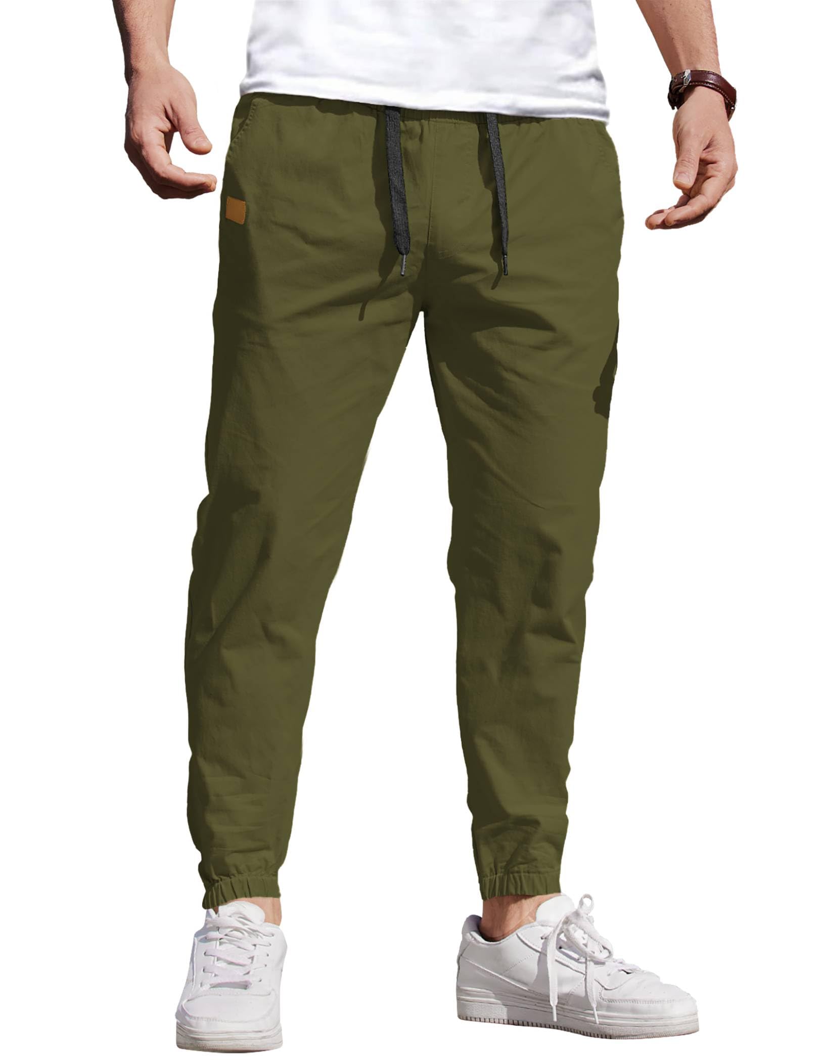 Mens Casual Joggers Cotton Elastic Drawstring Chino Cargo Pants