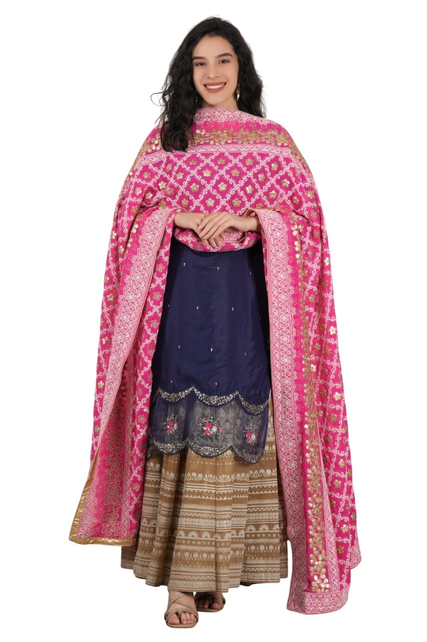 a r silk DUPATTA HUB Women's Georgette Orange Lucknowi Embroidery Work all over gotta patti work heavy dupatta for wedding(ARS01168-1)-picture-28