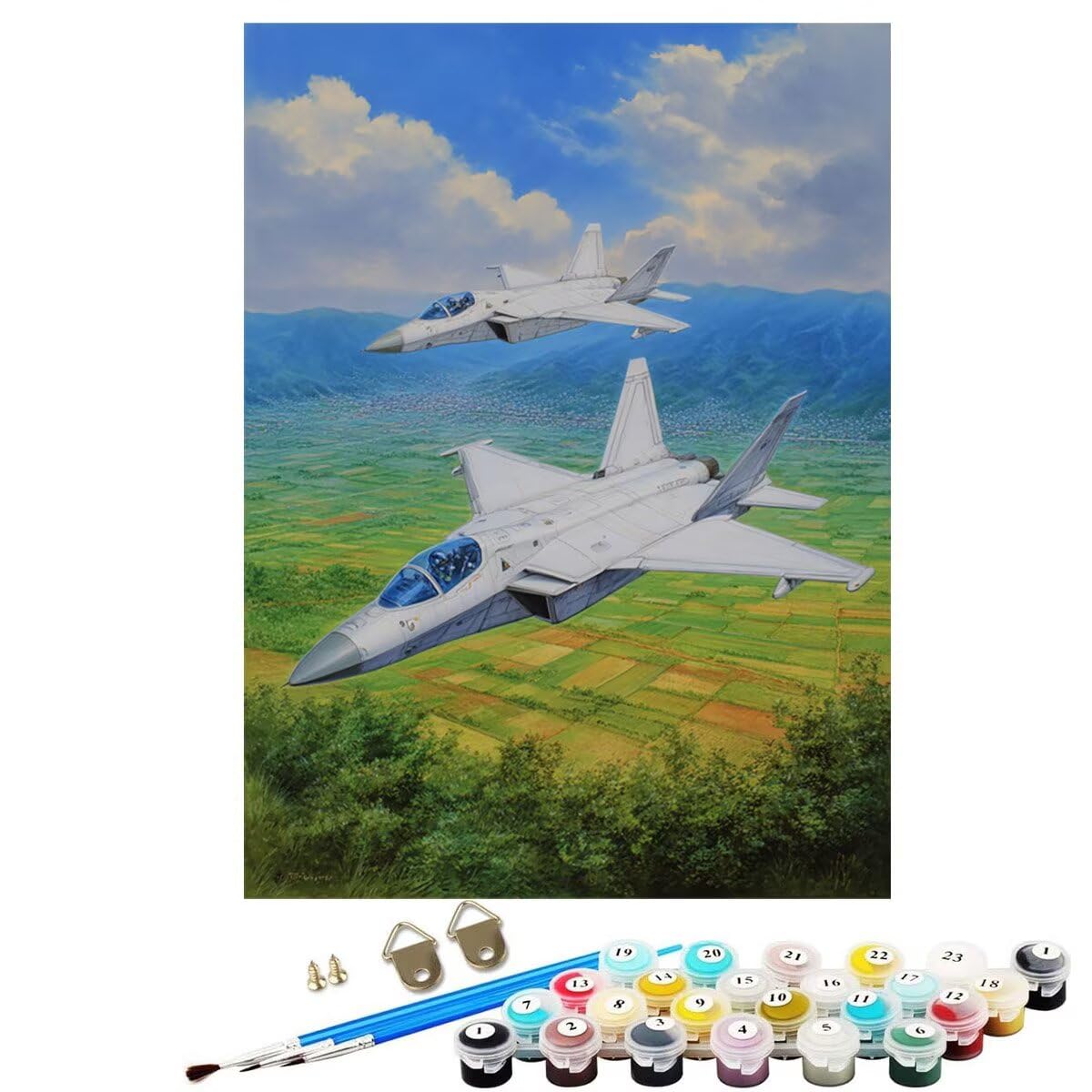 Flugzeug Kampfjets Malen Nach Zahlen Erwachsene, Paint by Numbers Adult Anfänger Kreativ Set für, Heimwerk Malen Nach Zahlen Kinder, Pinsel und 36 Acrylfarbe Als, Deko Wohnzimmer 60 x 80 cm BJHWK592