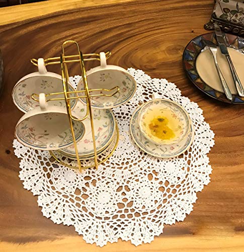 Janef White Handmade Crochet Cotton Table Cloth Lace Doilies Round Lace Tablecloths 15.7 Inches 2PC.