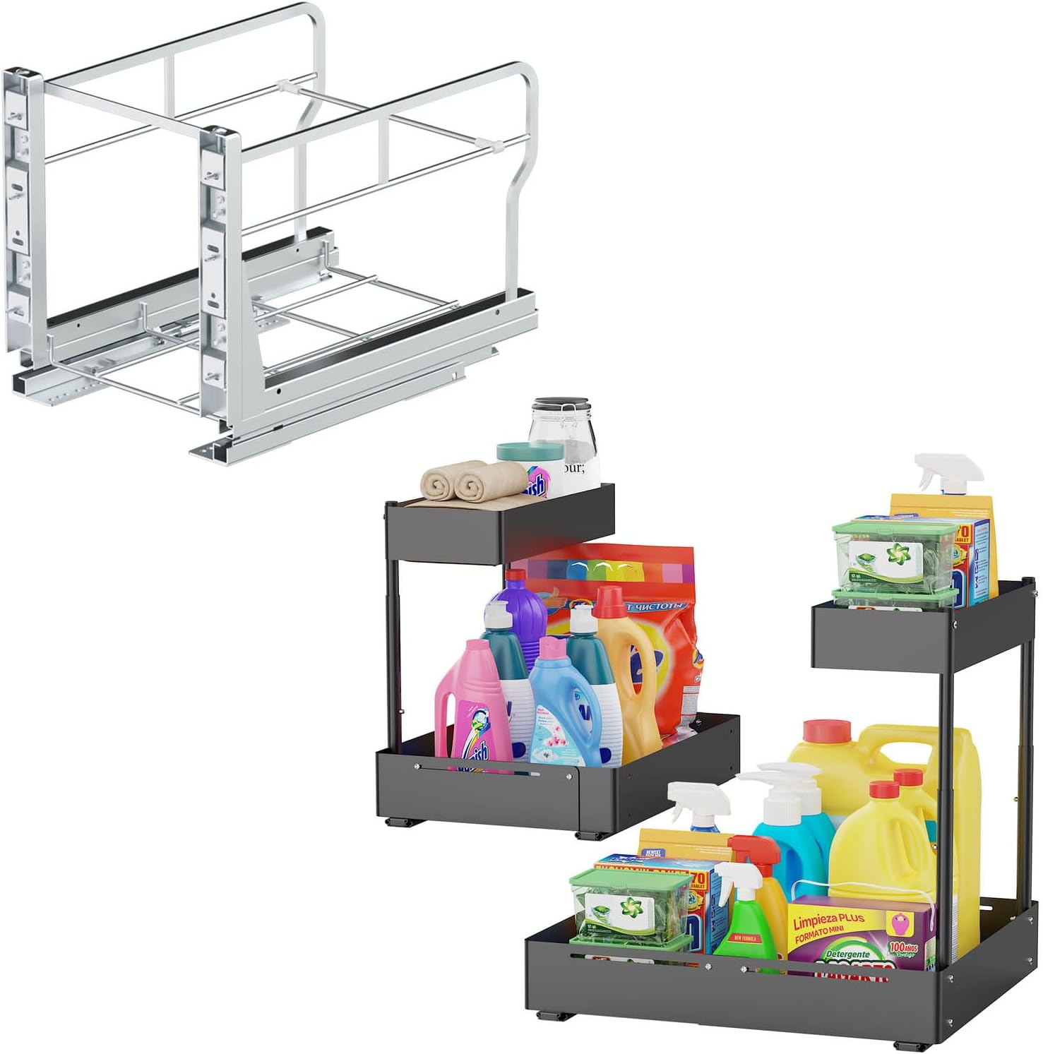 Insputer Pull Out Trash Can Under Cabinet & 2 Pack Under Sink Organizer