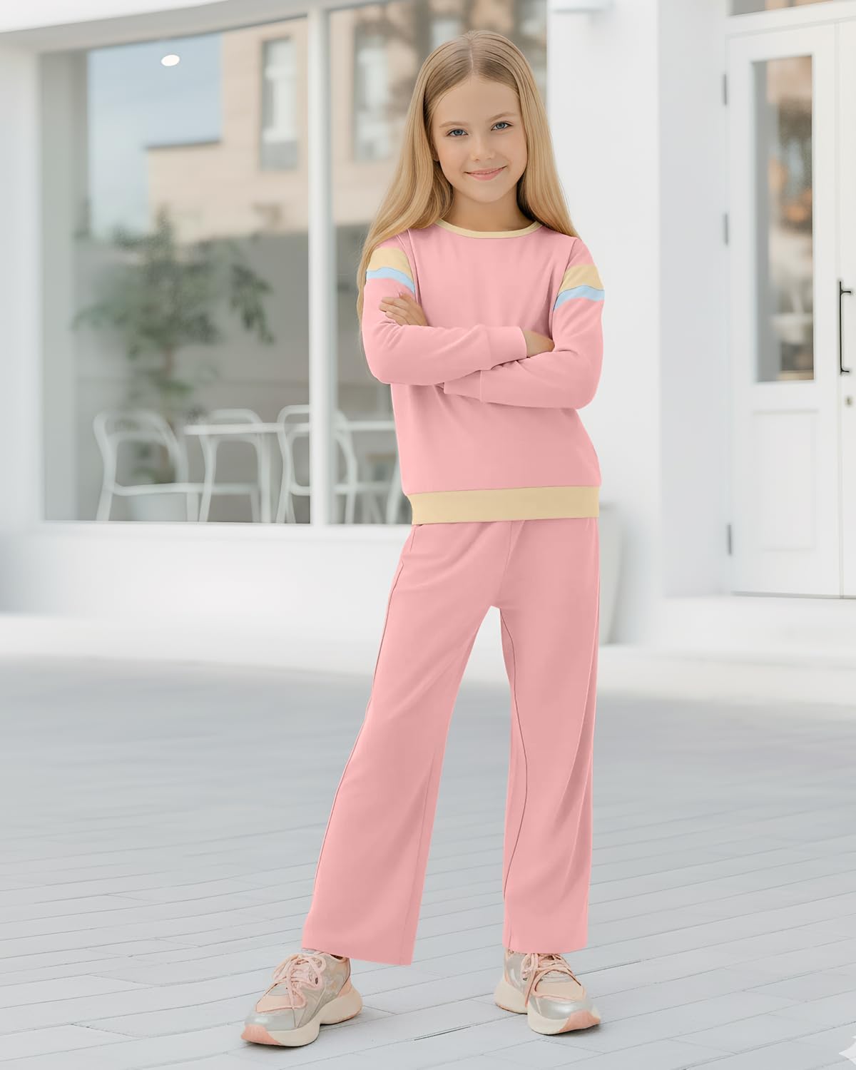 JiAmy Girls Clothing Sets 2 Piece Color Block Sweatsuit Long Sleeve Stylish Tops and Pants Clothes for 3-12 Years - Image 7