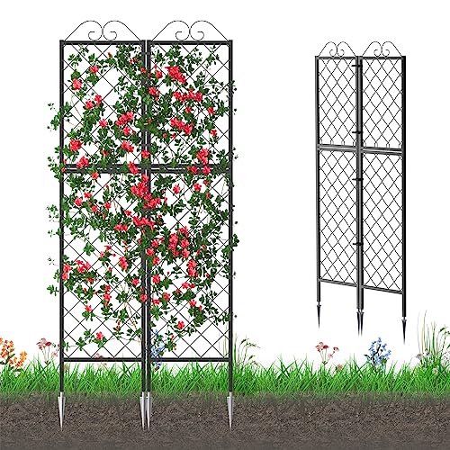 Zhongma 2 Pack Metal Garden Trellises for Climbing Plants, 77.2 Inch Tall Metal Fence Plant Support Trellis for Flower and Vagetable