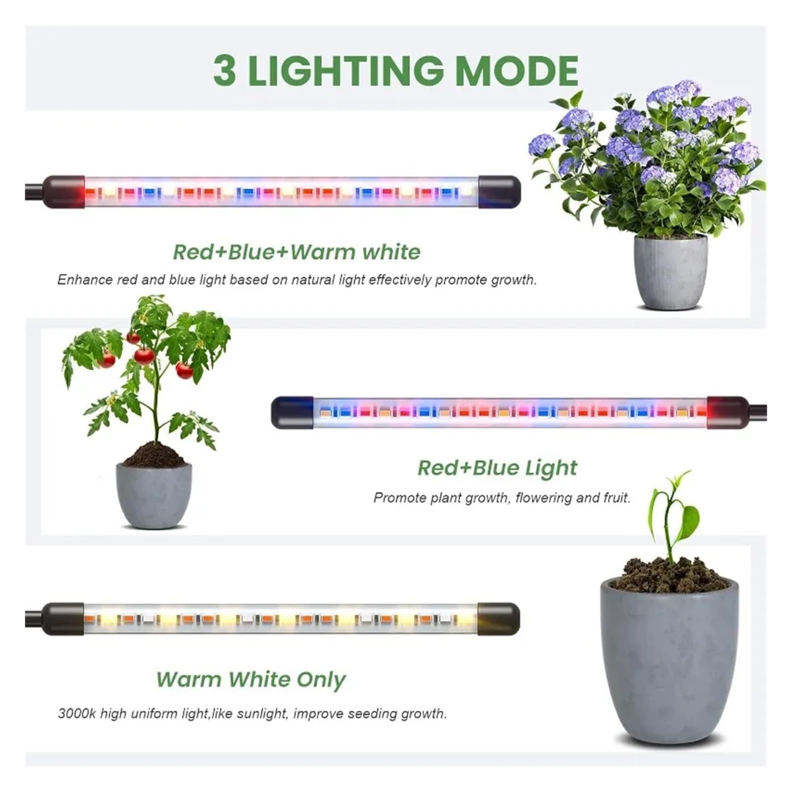 Lámpara de Plantas, Luces de cultivo for plantas de interior, luz LED de espectro completo for plantas con soporte (trípode ajustable de 15-60 pulgadas for plantas de suelo, rojo/azul/