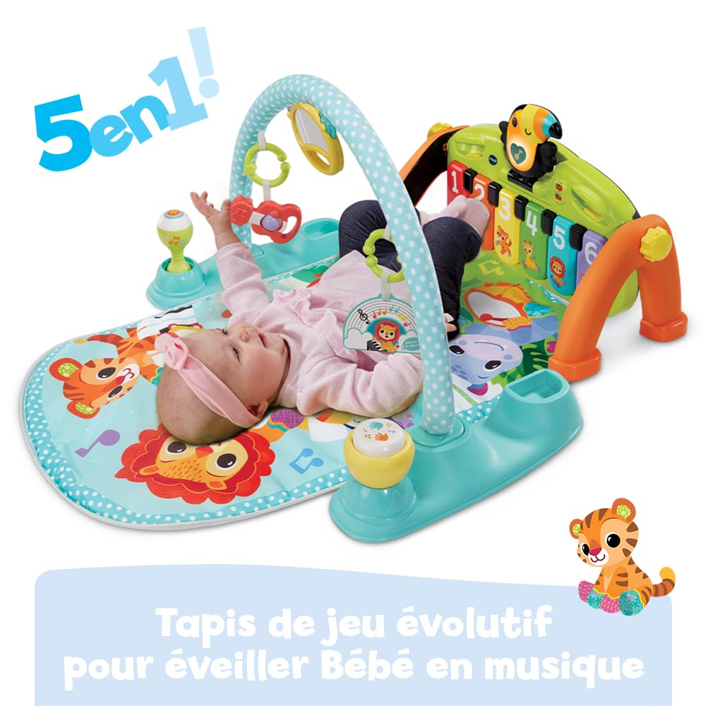 VTech - Tapis Tap Tap Piano Évolutif 5 en 1 - Tapis d'Éveil avec Arche d'Éveil, Piano Bébé Lumineux et Hochets - Jeu Musical et Évolutif - Motricité Bébé - Cadeau de Naissance - Contenu en Français