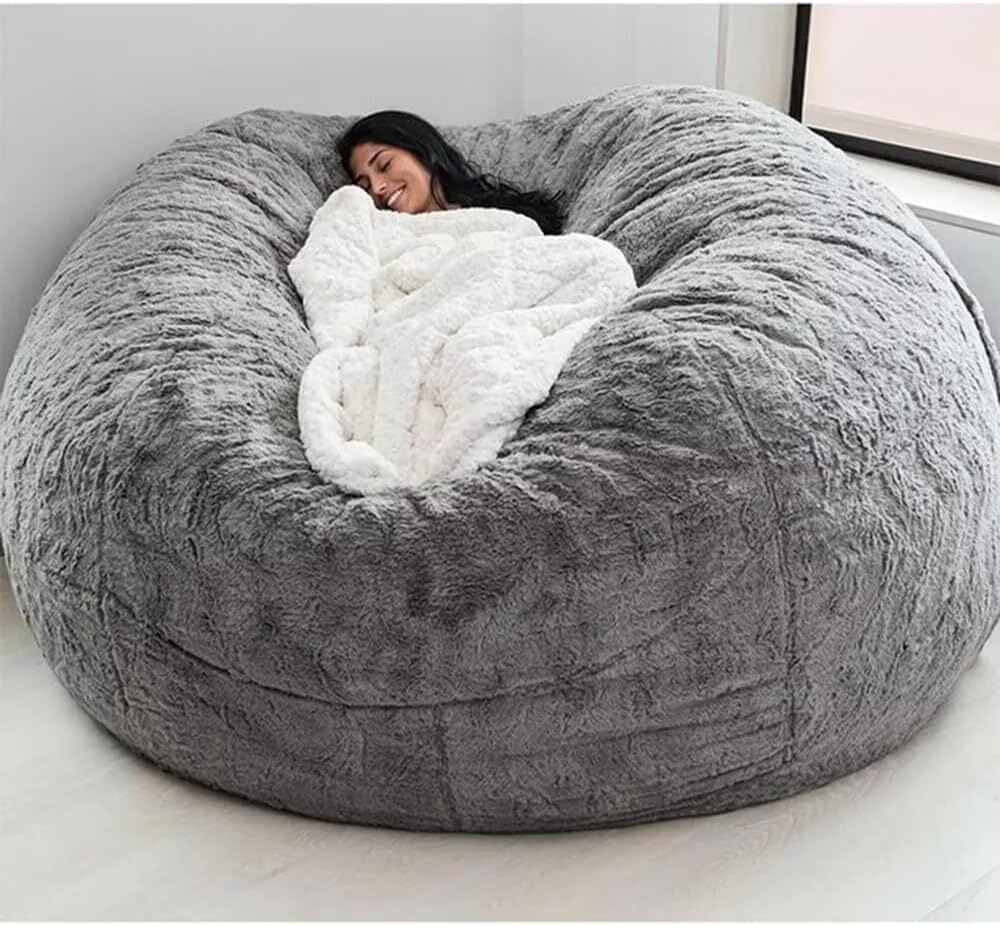 Riesiger Sitzsack-Bezug, flauschig und kuschelig, für Erwachsene (ohne Füllung), Wohnzimmermöbel, Party, waschbar, Sitzsack, Birne, Sofabezug -(Color：Hellgrau,Size：6FT)