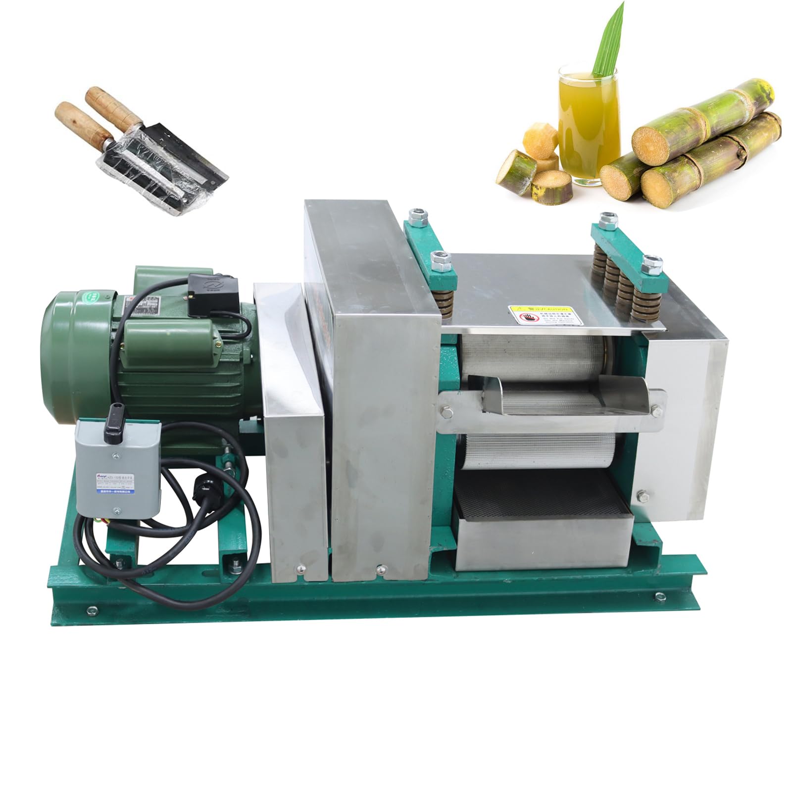 Heavy-Duty Sugarcane Juicer Industrial 3500W Electric Sugar Cane Press Machine 1760LBS H Output 3 Stainless Steel Rollers 220V