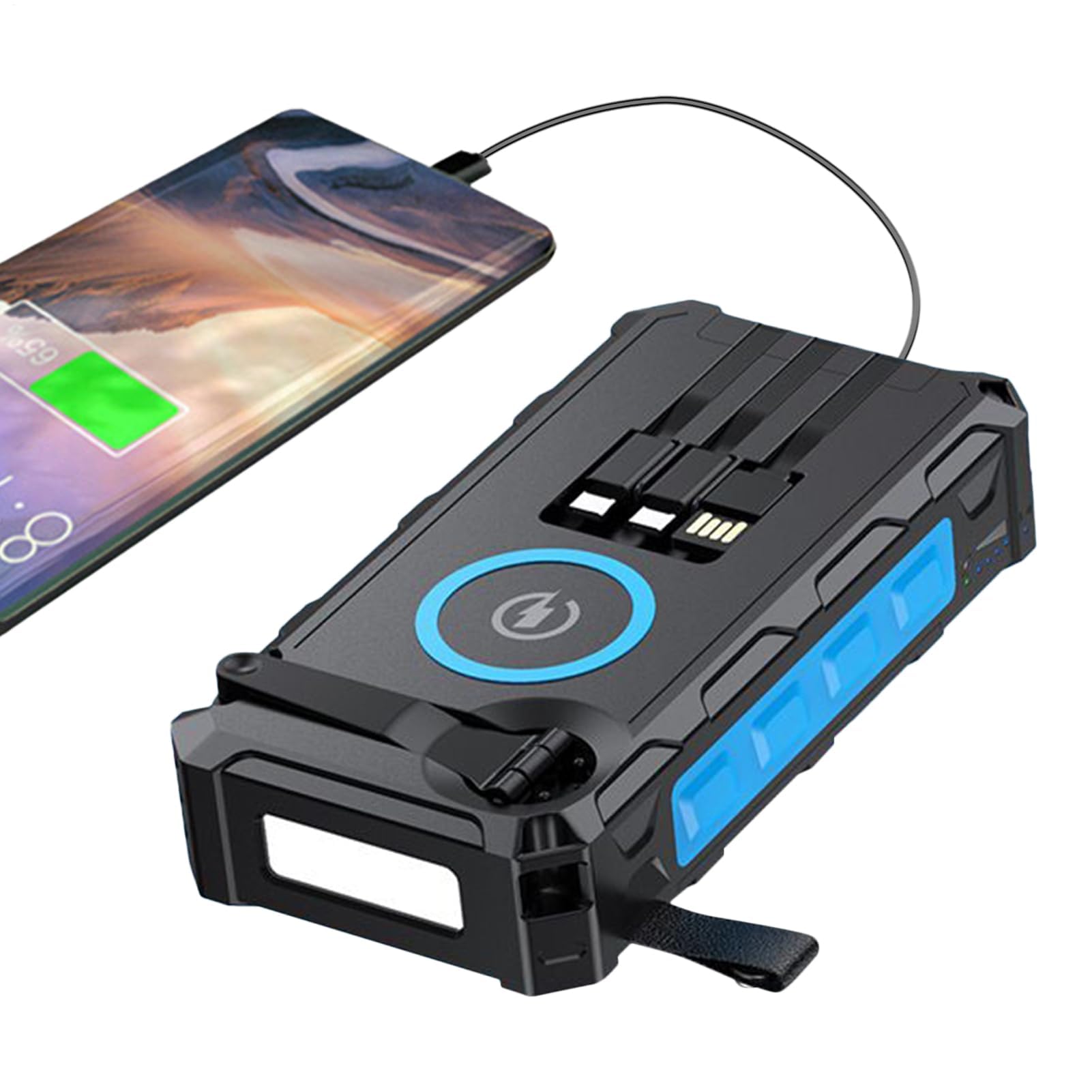 Power Bank portatile a energia solare con manovella, ricarica rapida da 20000 mAh, uscita a 6 dispositivi, impermeabile IPX66, adatta per campeggio, zaino in spalla, uso