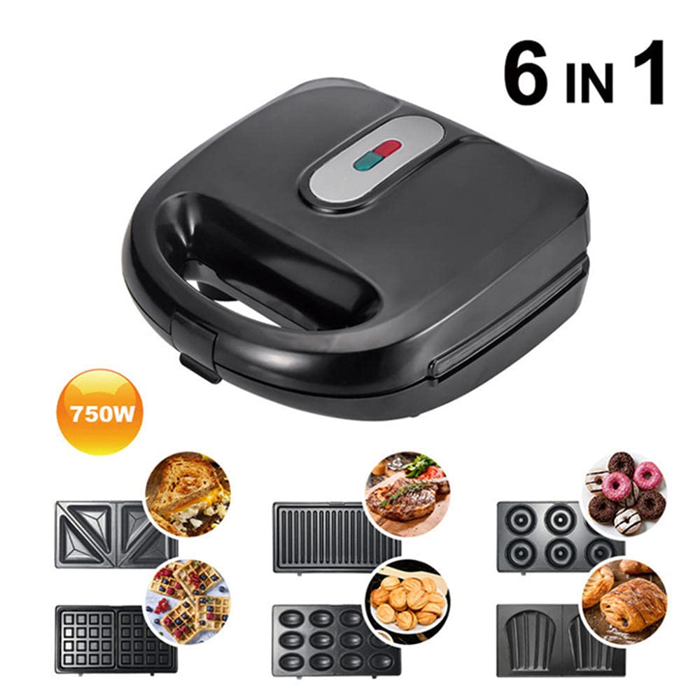 Sandwichera 3 en 1, Sandwichera Grill, Gofrera, Plancha para Waffle, 750W, Termostato Ajustable, Placas Extraíbles, Placas Antiadherentes, Indicador Luminoso, Protección sobrecalentamiento