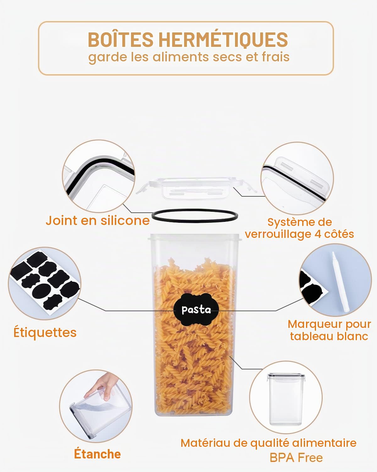 heuchaey Lot de 25 Boite Rangement Cuisine,Boite Alimentaire Hermétique | Boites Conservation en Plastique avec Couvercle Hermétique, ,Cuillère, pinceau ,Conservation des Aliments pour Farine