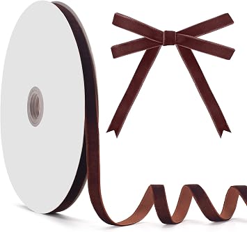 Brown Velvet Ribbon, Vintage Velvet Ribbon 3/8 Inch x 25 Yards, Brown Christmas Ribbons for Gift Wrapping, Christmas Tree Ornaments, Flower Bouquet, Wreath Decorations, Bow Making