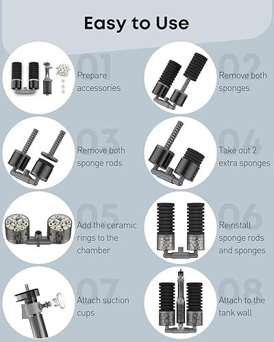 Miniatura 4 de Pawfly Filtro de esponja para acuario, filtro de tanque de peces, filtro sumergible para acuario pequeño con doble espuma y anillos de cerámica,