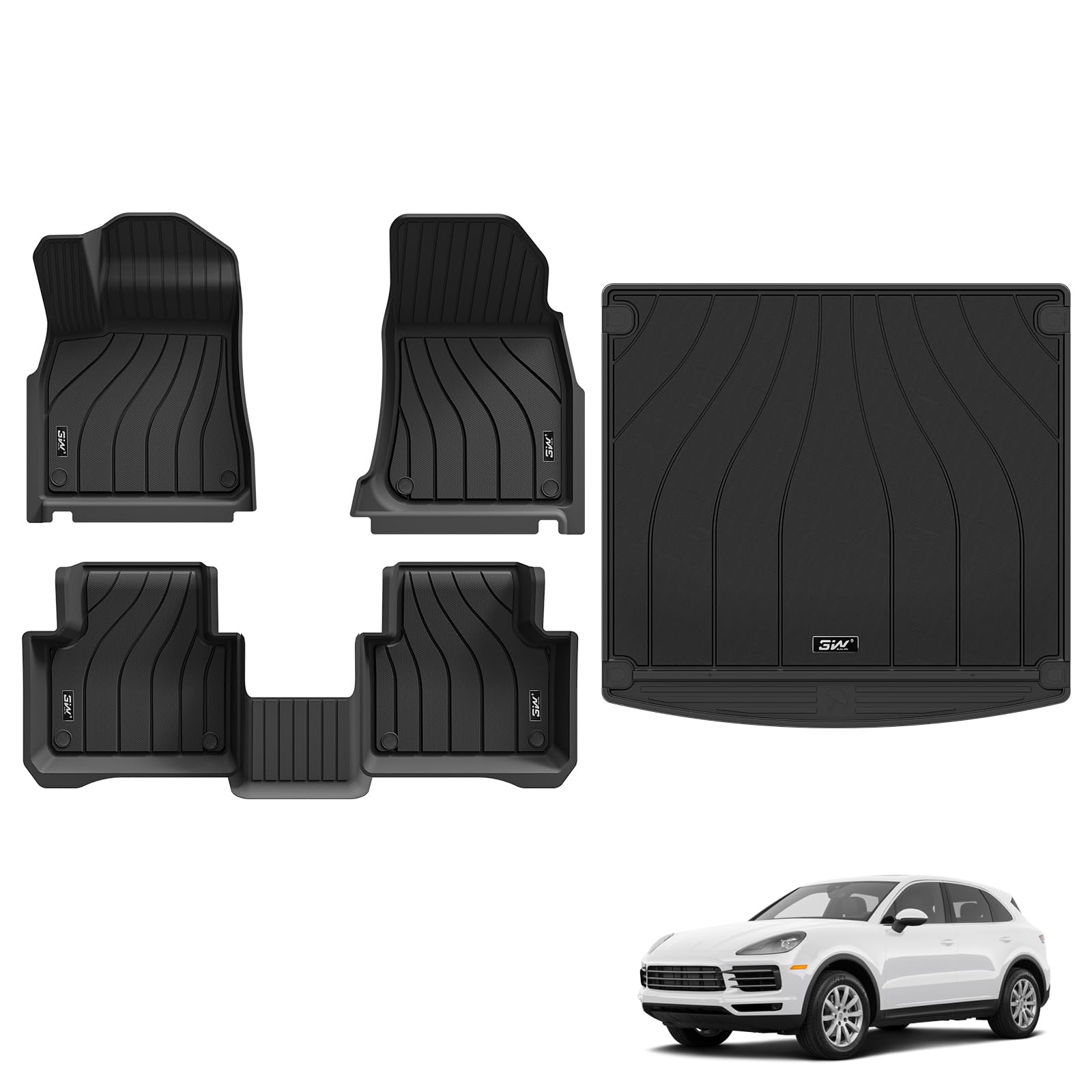 3W Fußmatten & Kofferraumwanne für Porsche Cayenne 9Y0 2018-2026 | TPE Thorex™ Allwetter | 3D Maßgeschneiderte Passform | Hundefreundlich Auto Zubehör | Wasserdicht & Kratzfest | Antirutsch