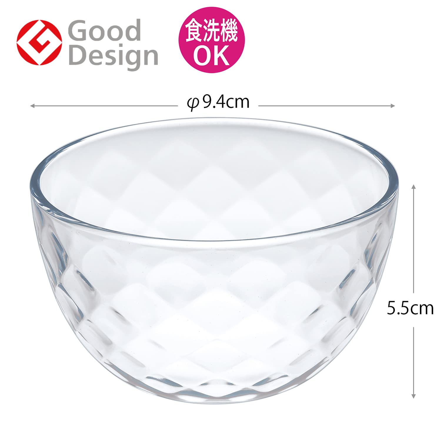 Toyo Sasaki Glass P-50325-JAN Small Bowl, Ruflet Ball, 9, Made in Japan, Dishwasher Safe, Clear, Approx. ?3.7 x 2.2 inches (9.4 x 5.5 cm), Maximum Diameter: Approx. 3.7 inches (9.4 cm), Pack of 3