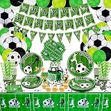 Fußball Geburtstag Deko - Enthält Fußballballon, Happy Birthday Banner, Kuchendeckel, Teller, Servietten, Tasse, Tischdecke und Papierstrohhalme für Sport-Geburtstagsdekorationen, für 20 Gäste