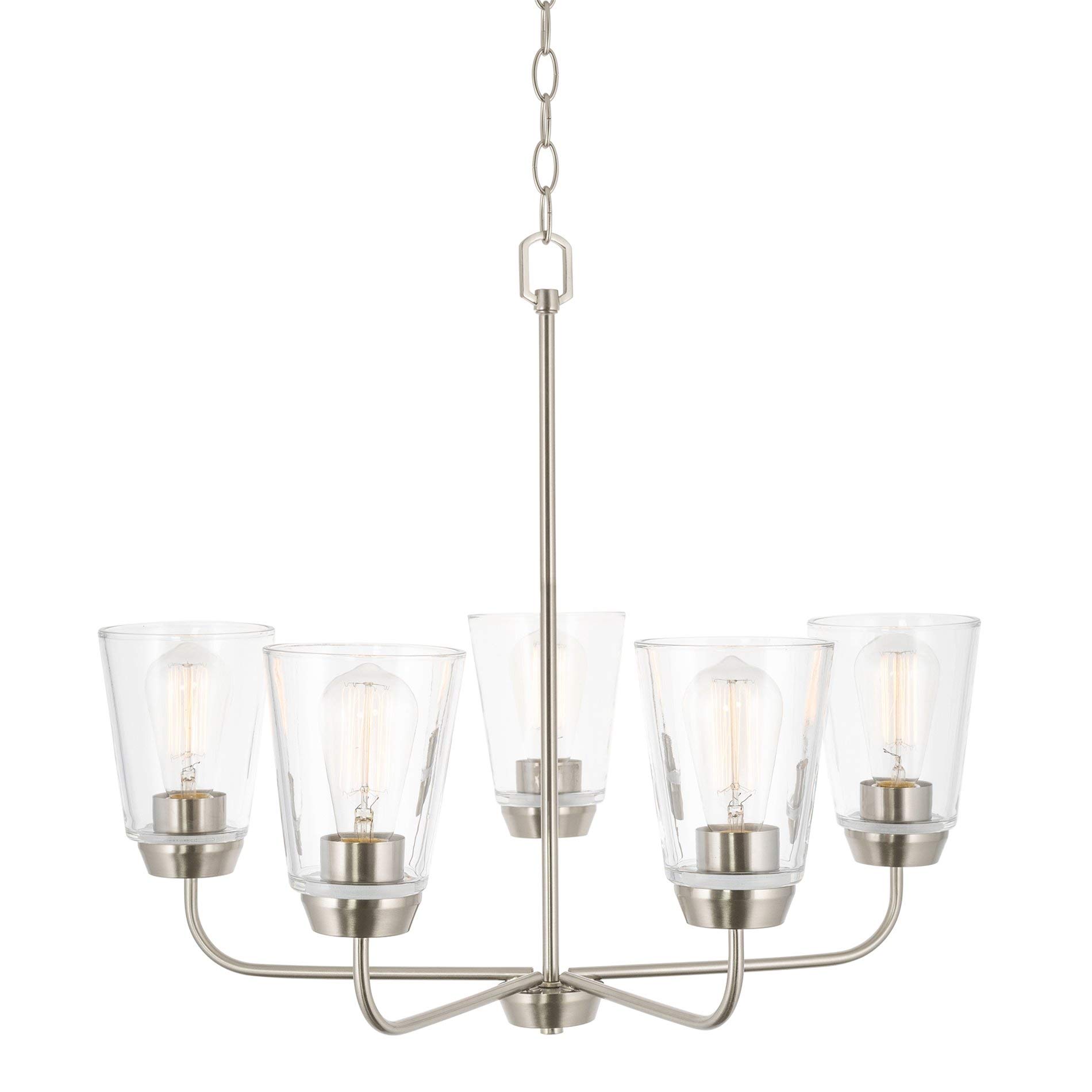 Kira Home Amara 23" Modern 5-Light Large Chandelier + Clear Glass Shades, Adjustable Chain, Brushed 