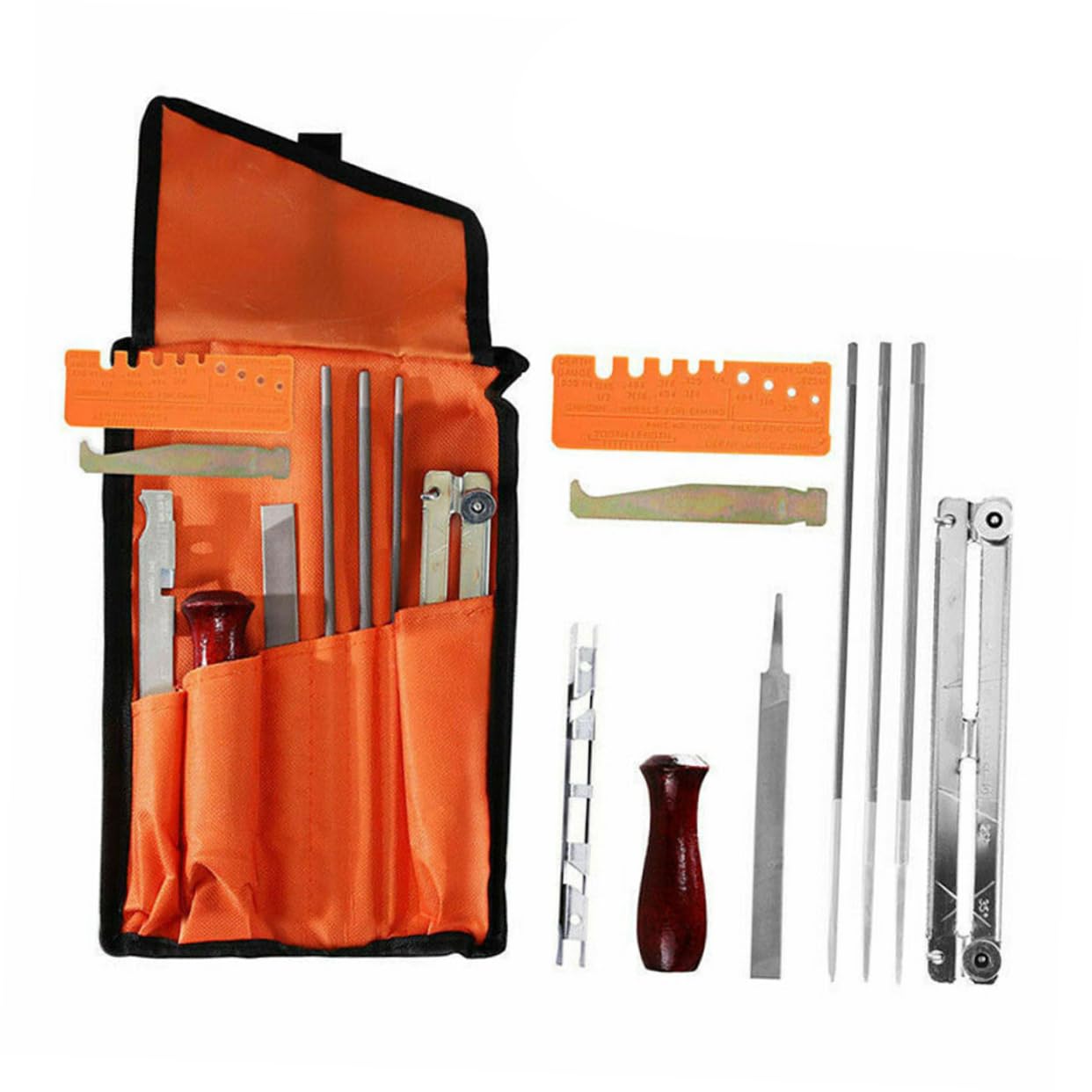 Kit Affilatrice per Motosega 10 Pezzi Metallo Arancia | Resistenza All’usura, Durevolezza Elevata, per Catene di Motosega, Uso Professionale e Personale