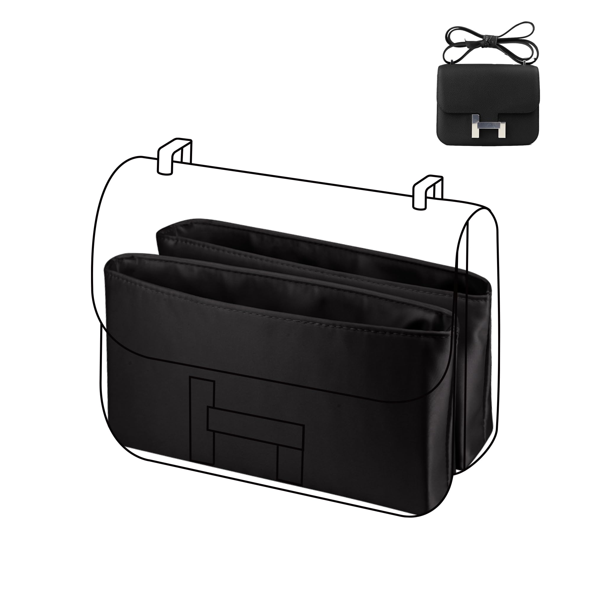 DGAZ Organizador de Bolsos de Seda, 2 Piezas Bolso Insertar Ligera para Constance 19 con compartimento, Inserto de Bolsa de Lujo (Black, C19)