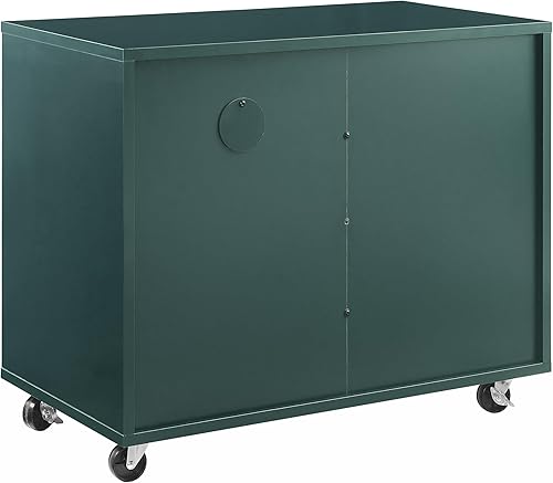 Miniatura 10 de Crosley Furniture Carlo - Consola de almacenamiento de discos rodantes, soporte móvil para tocadiscos, soporte para discos de vinilo, color verde