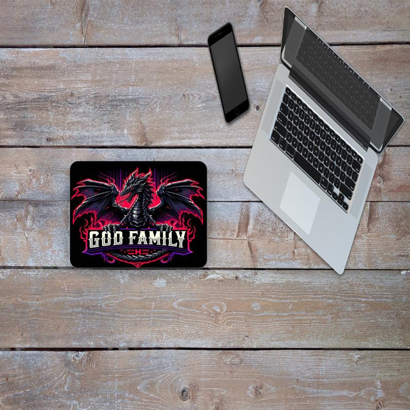 Image of Shivor Gaming Mouse Mat | Black Dragon Flame Printed Design with God Family Branding | Smooth Texture Control Surface | Non Slip Rubber Base Stability | Compatible with Laser and Optical Mice