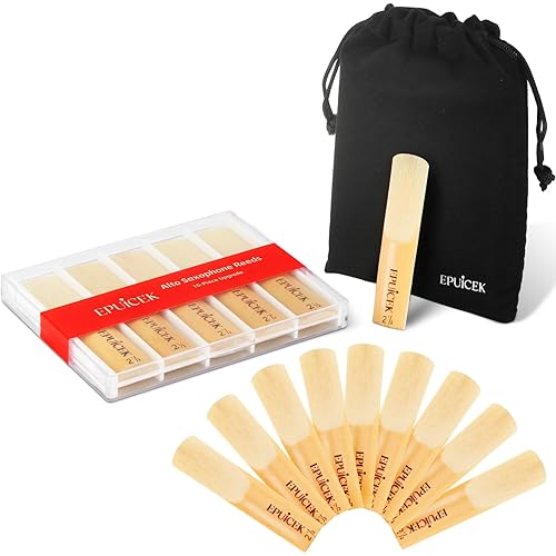 Alto Sax Reeds 2.5 – 10 Pack for Beginners & Students, Easy Blowing Practice Saxophone Reeds with Plastic Box & Velvet Bag, Soft Strength for Daily Use