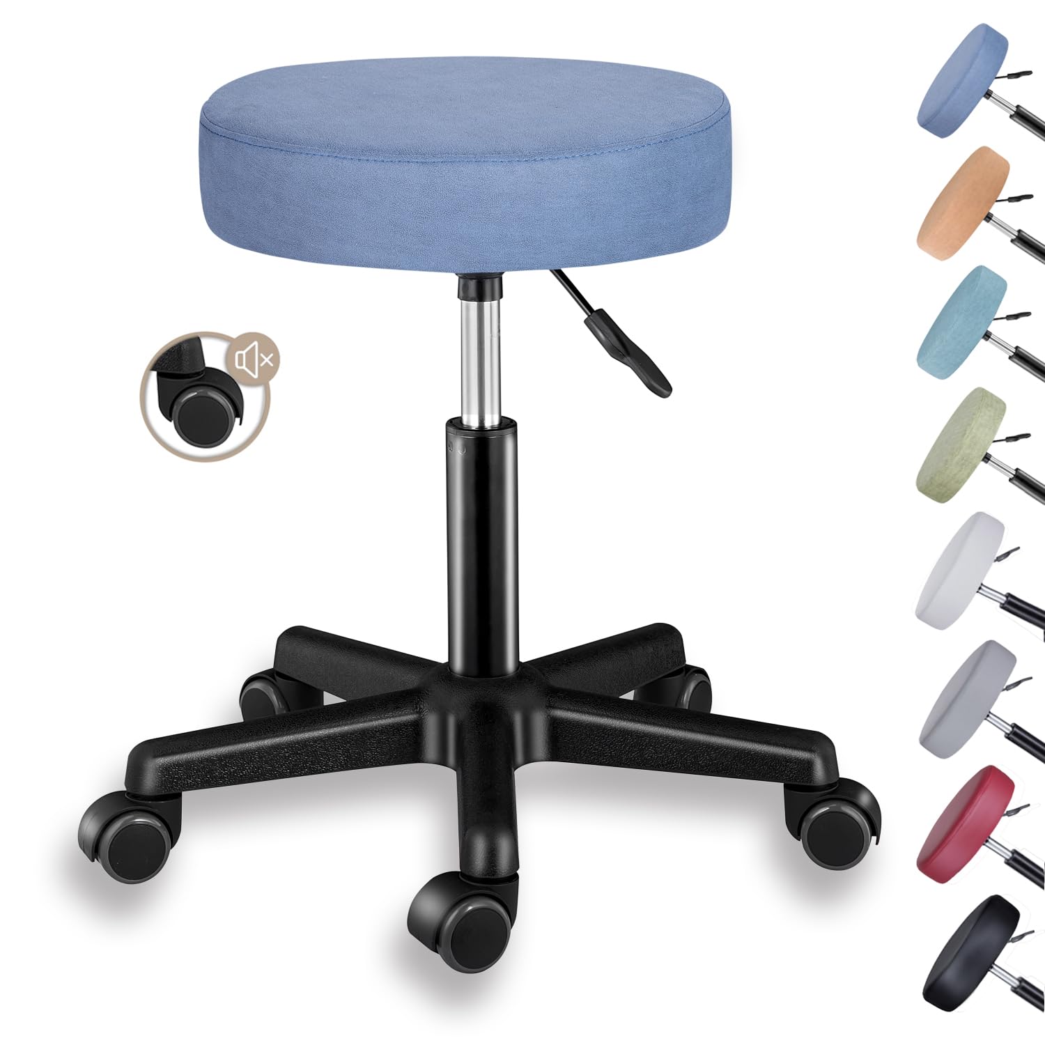 Zedelmaier Rollhocker höhenverstellbar, Bürohocker mit Gummirollen, 360° drehbar Hocker mit Rollen & 10 cm Polsterung, Sitzhocker Werkstatt, Drehhocker ergonomisch, Sitzhöhe 44–58 cm, Nordisches Blau