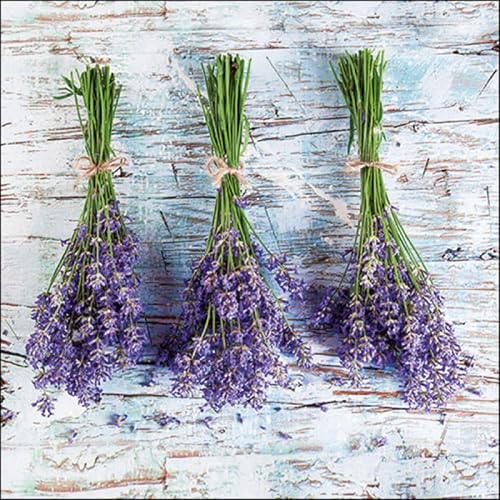 Ambiente Lot de 20 serviettes de table 33 cm - Lavande, maison de campagne, jardin, bouquets de lavande