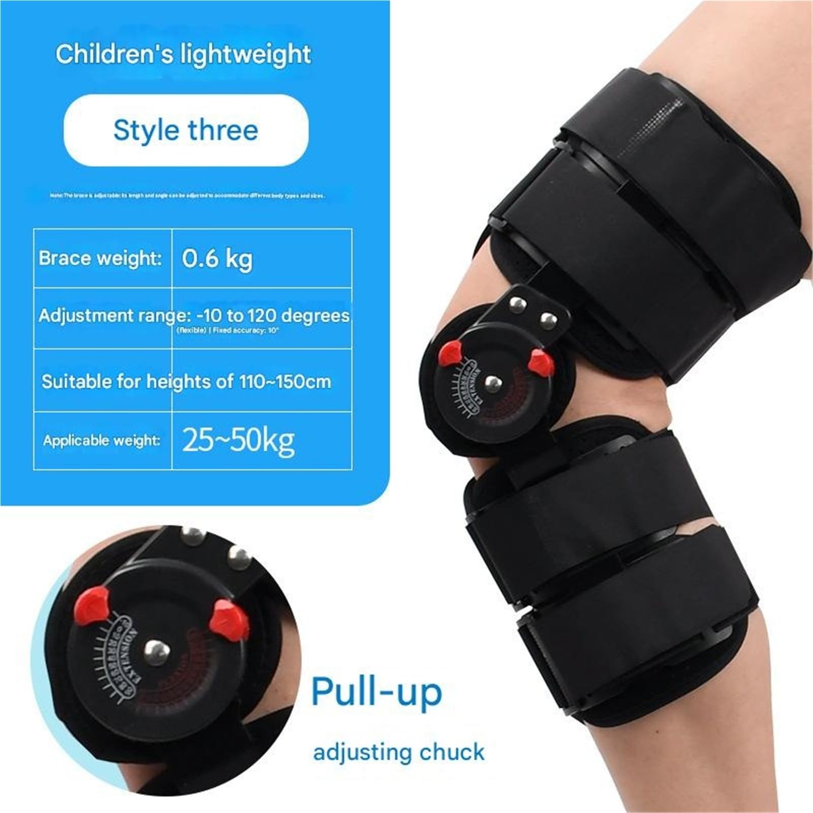 Rodillera postoperatoria Trasera articulada para niños, Rodillera médica para el Dolor de Rodilla, Artritis, ligamento Cruzado Anterior, Apta para niños de 110 a 150 cm.